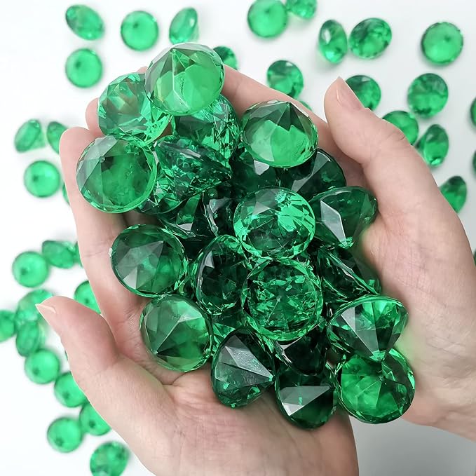 100 pcs Acrylic Diamond Gems, Green Acrylic Diamonds 1 Inch Faux Diamonds Large Acrylic Diamond Vase Filler Fake Diamonds Decor for Party, Event, Wedding, Arts & Crafts, Birthday Decorations