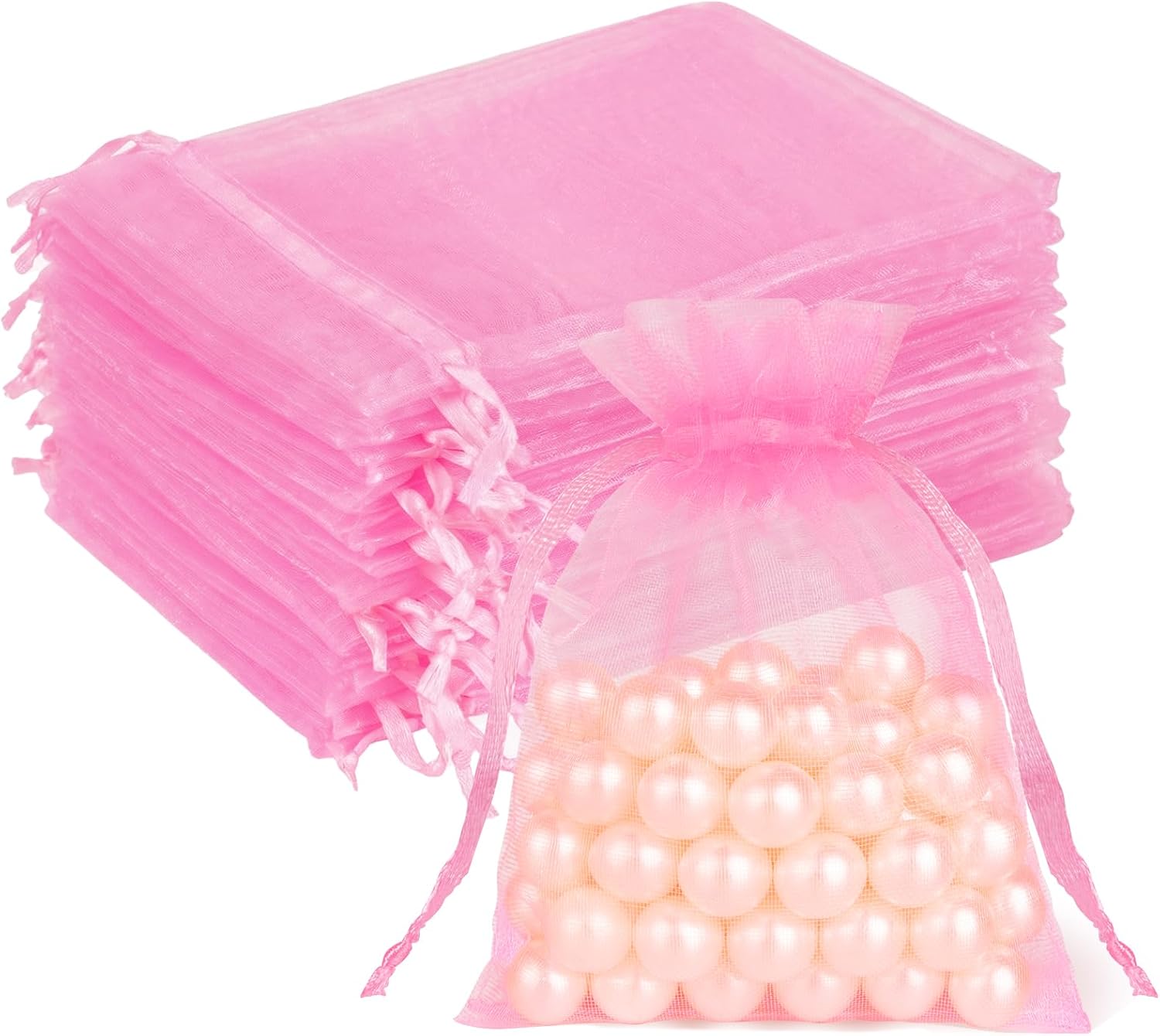 Crweety 50 Pcs Pink Organza Bags 3x4 In, Small Gift Bags Bulk for Jewelry Candy Soap Makeup Sachet, Cute Mini Mesh Goodie Bag Drawstring for Wedding Baby Shower Party Favors & Graduation Gifts