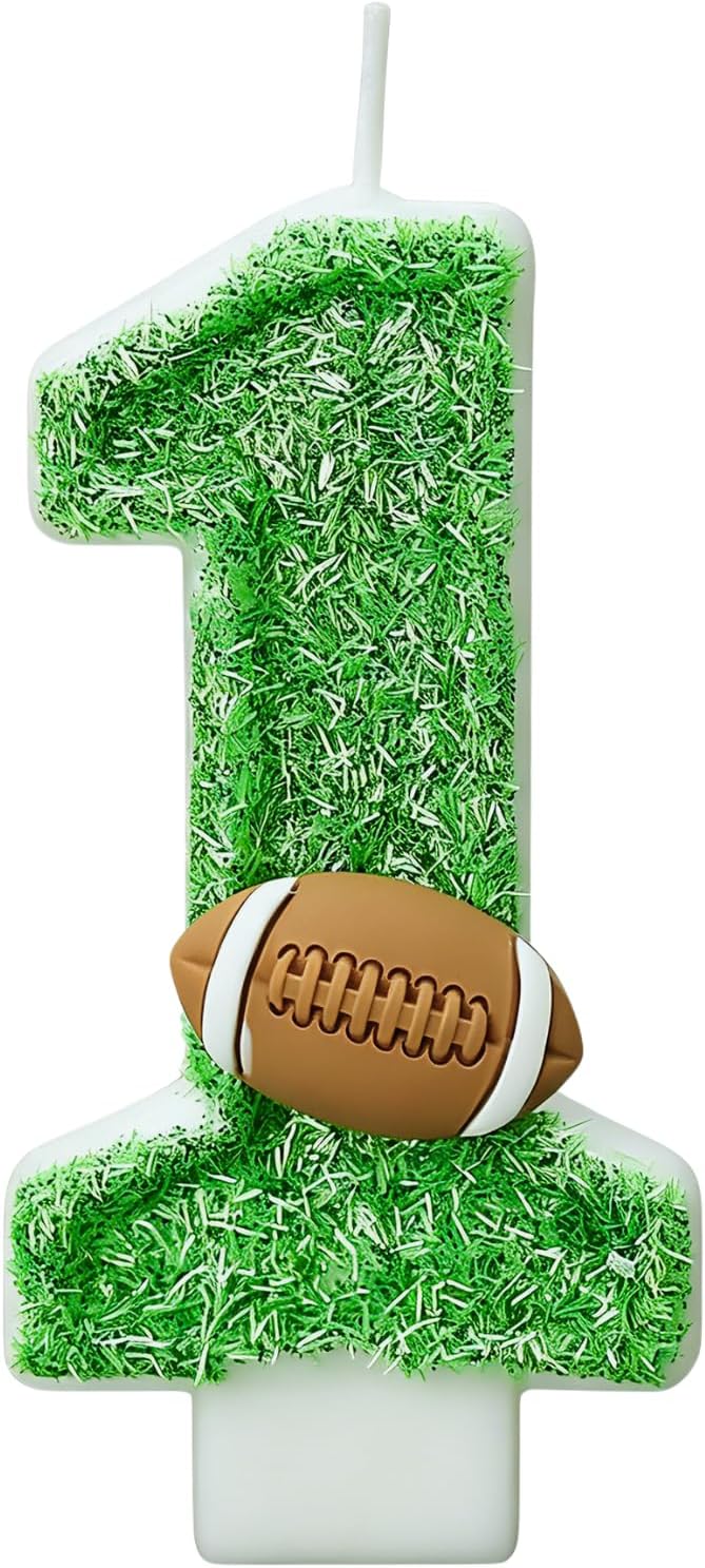 Football Birthday Number Candles for Cake Green Number 1 Candle 1st Football Cake Topper Cupcake Topper for Football Birthday Party Decorations Supplies Favors