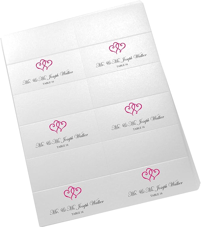 Linked Hearts Printable Place Cards, Fuschia (Choose Color), Set of 150 (25 Sheets), Laser & Inkjet Printers - Wedding, Party, Dinner, and Special Events - Made in the USA