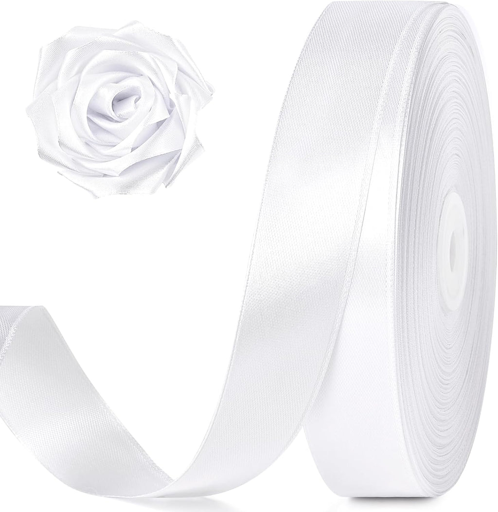 100 Yards 1 Inch White Satin Ribbon, Solid Craft Fabric Ribbon for Christmas Gift Wrapping, Bows Making, Flower Bouquet, Wedding Party Decoration