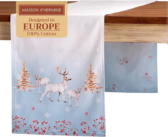 Maison d' Hermine Table Runner 100% Cotton Double Layer Table Runners 72 inches Long for Thanksgiving Christmas Decorations Home Kitchen Dining Party Wedding (Fairy Tale Forest, 14.5" x 72")