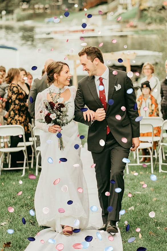 Serwalin 500pcs Silk Rose Petals Artificial Flower Pink Navy Blue for Weddings Proposal Fake Petals for Flower Girl Basket Bridal Shower (4 Color Mixes)