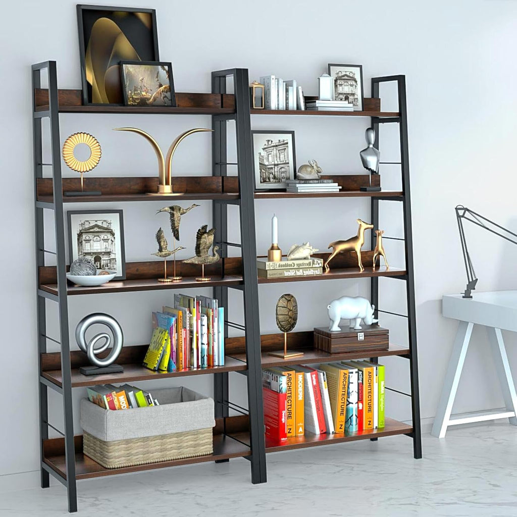 industrial bookshelf,ladder shelf 5 tier large bookcases floor shown in use