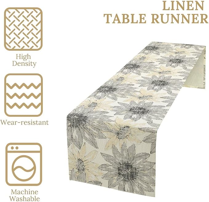 Chrysanthemum Vintage Floral Table Runner, Elegant Grunge Green Sunflower Spring Summer Elegant Pattern Artichokes Flower Table Runner for Party Kitchen Dining Living Room Decor, 13x70 Inch