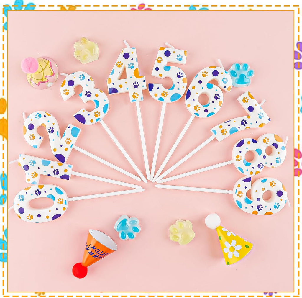 3D Dog and Cat 11th Birthday Candle Numbers 11 Candle Paw Cake Topper Cupcake Decorations for Pet Theme Party Decor Anniversary Celebrations Supplies