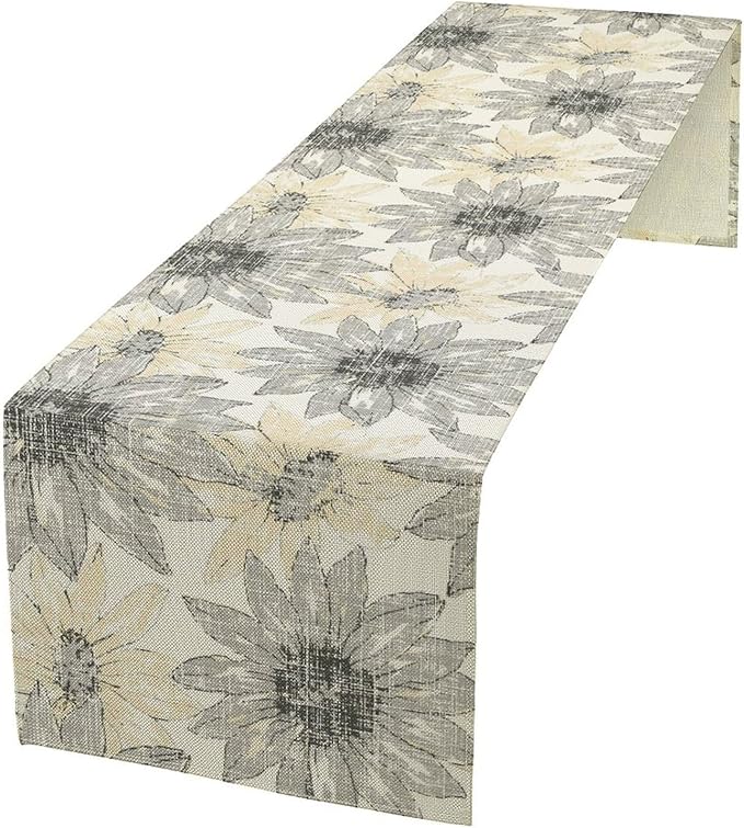 Chrysanthemum Vintage Floral Table Runner, Elegant Grunge Green Sunflower Spring Summer Elegant Pattern Artichokes Flower Table Runner for Party Kitchen Dining Living Room Decor, 13x70 Inch