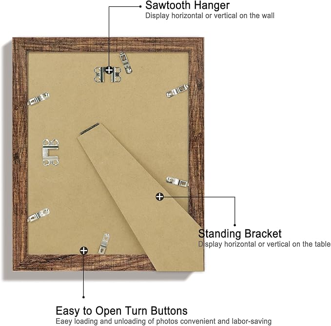8.5x11 Picture Frame Set of 4, High Definition Real Glass Rustic Frame, Wood Photo Frames 8.5 by 11 Diploma Document for Wall Hanging and Tabletop Display