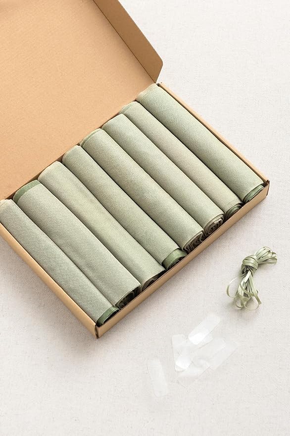 Ling's moment Wedding Chair Sashes Cover Aisle Decorations Draping Fabric Wrinkle-Free with Tie 16 Pcs Sage & Milky Green for Party Ceremony Reception Floral Arrangement Banquet Outdoor Decor