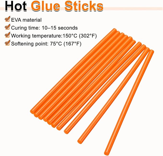 HARFINGTON 10pcs Hot Glue Sticks 0.28" Dia x 3.94" Long EVA Mini Hot Melt Adhesive Glue Stick for Hot Melt Gun Wood Plastic Glass Flowers Fabrics Foam, Orange