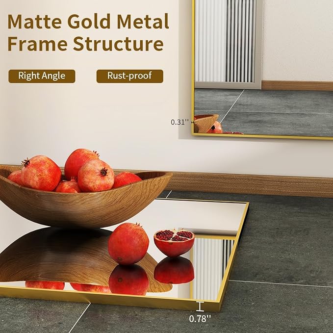 BEAUTYPEAK Gold Bathroom Wall Mirror - 20" x 28" Rectangular Mirror with Metal Frame, Hangs Horizontal or Vertical for Living Room Bedroom Bathroom Entryway