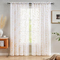 Sheer Curtains White-Beige 95 Inches, Embroidery Floral Pattern Window Treatments Rod Pocket Drapes for Living room, Bedroom, Semi Voile Curtain Panels for Patio, Villa, Parlor, Set of 2, 52"x 95".
