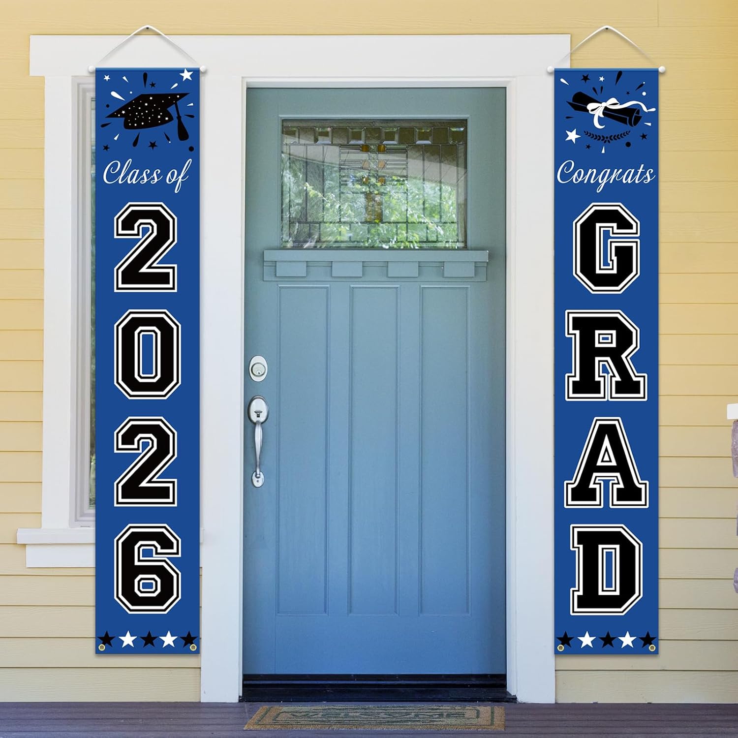 DAZONGE 2026 Graduation Decorations Blue, Congrats Grad Porch Banner for Any Schools or Grades 2026 Graduation Party Decorations