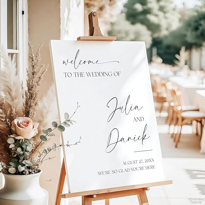 Welcome Wedding Sign Personalized, Minimalist We're So Glad You're Here Wedding Sign Decorations Signage 12" X 18" (Small), 27" (Medium), 36" (Large), Plastic, Modern, Pole Mount, Weather