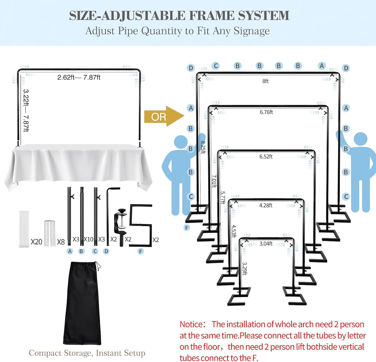 8.2FT Balloon Arch Stand, 8.2FT Square Heavy Duty Backdrop Adjustable Frame