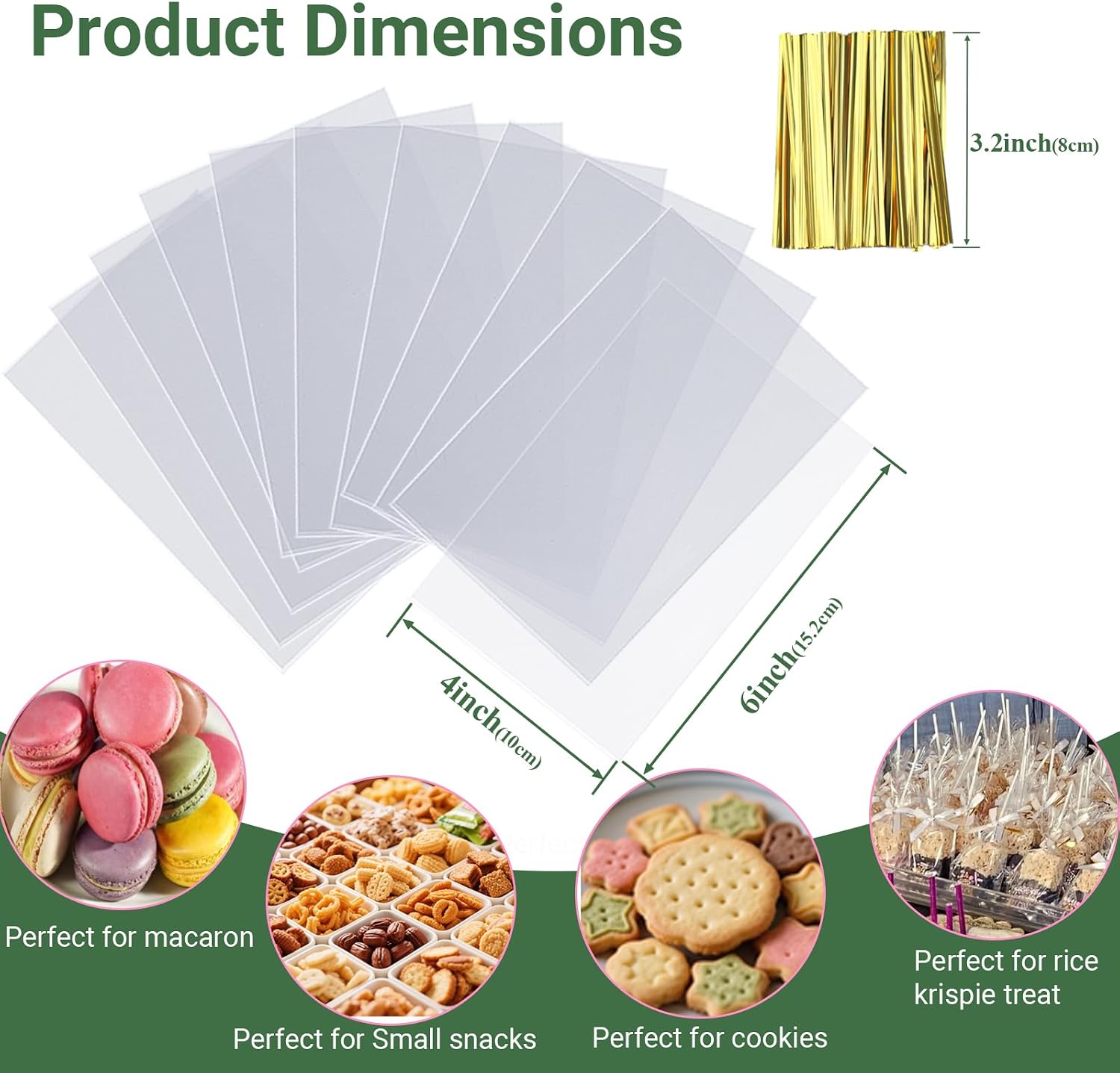 ROSPAKTEK 100 Pcs 4x6 Inch Clear Rice Krispie Treat Bags - Rice Kit Cakesicle Bags for Marshmallow, Macaron Pop, Candy, Apple Cookies, Cake Ore Pop Packaging (Individually Wrapped)
