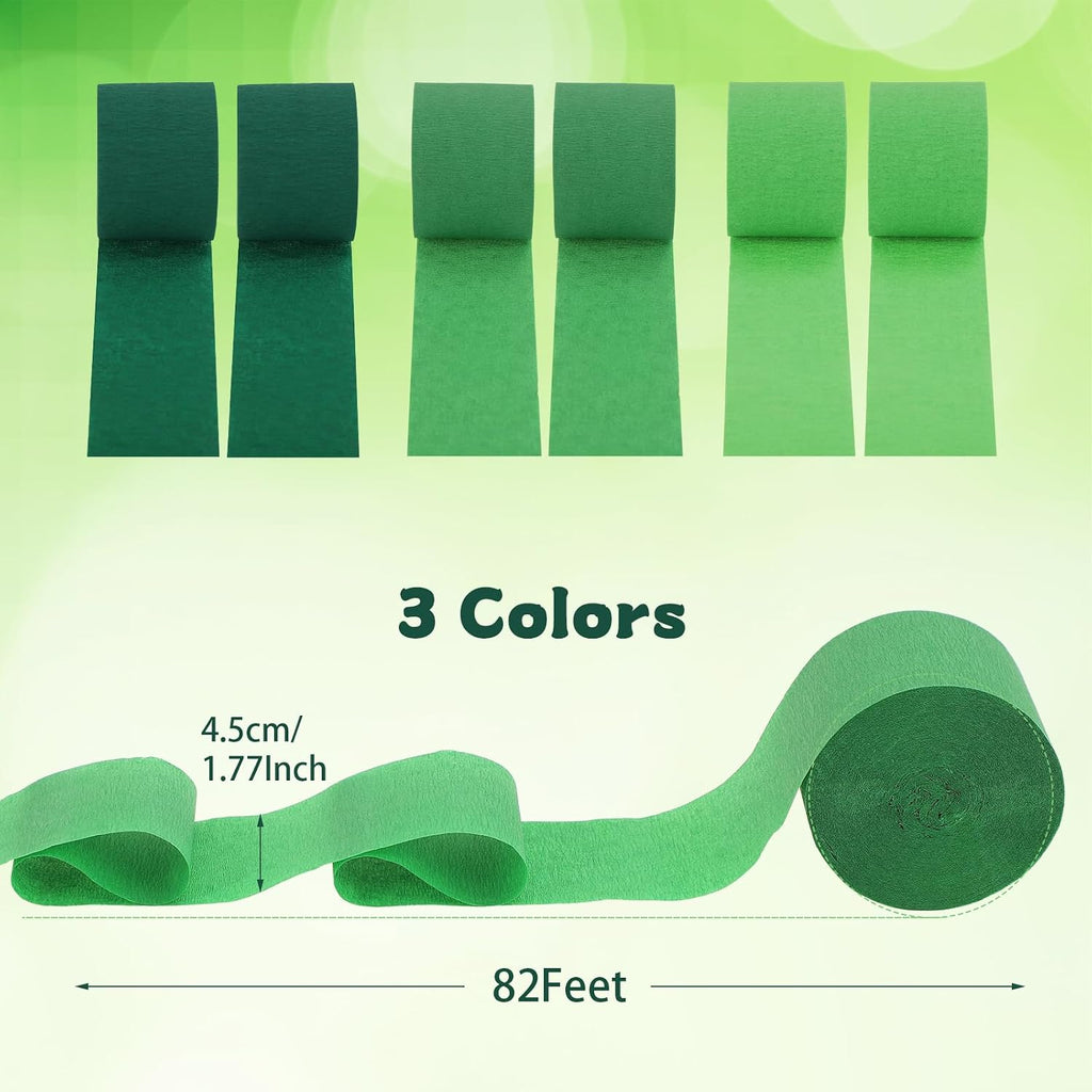 Green Crepe Paper Streamers 9 Rolls 738ft, Green Streamers Party Decorations for Wedding Decor Birthday Party Baby ShowerBride Shower DIY Gift Wrapping, 1.77 Inch x 82 Ft/Roll