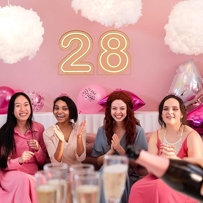 Number 8 LED Neon Sign Backdrop Birthday Party Decoration, 11.3" Height Warm White Marquee Number Eight Light Up Sign for Wedding Anniversary Window Wall Table, Indoor Battery Operated or USB