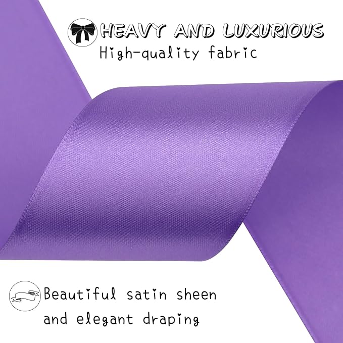 Light Purple Solid Satin Ribbon 2 Inch 25 Yards Solid Polyester Fabric Ribbon for Gift Wrapping Wedding Christmas Baby Shower Birthday Party Decoration Handmade Immortal Flower Craft