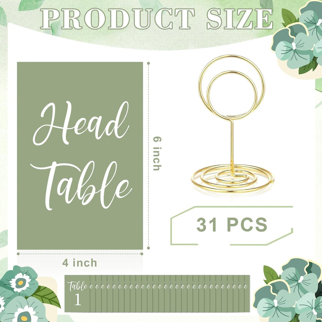 Table Numbers Cards 1-30 Wedding Table Numbers with Holder Table Number Stands Bulk Wedding Table Signs Sage Green with Head Table Card for Bridal Shower Wedding Anniversary Birthday (Sage Green)