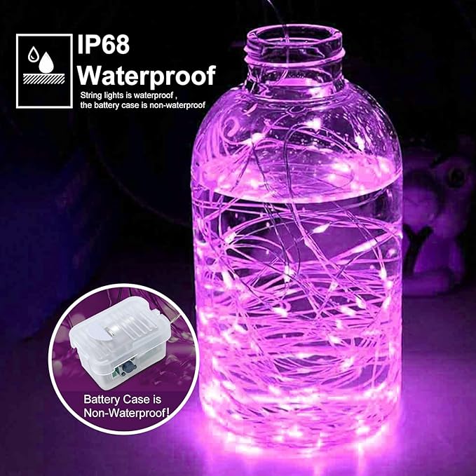 pozzolanas 8 Pack Pink Battery Operated String Lights - 7ft Waterproof Fairy Lights with 20 LEDs for Home, Mason Jar, Party, Wedding, Halloween, Christmas Decorations