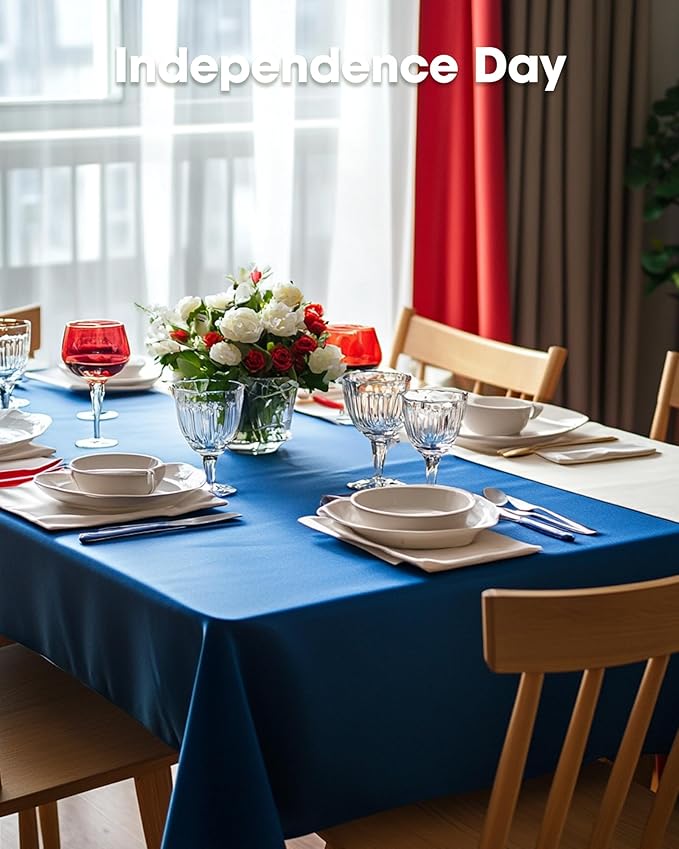 Pureegg Plastic Table Cloth Disposable 10 Pack, 54 x 108 Inch Table Cloths, Patriotic Decorations, Thanksgiving, Veterans Day Tablecloths, Rectangle, Plastic Cover, Leakproof & Sturdy, Blue