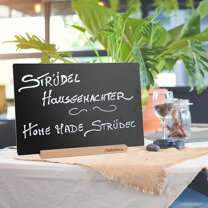 Chalkboard with Beech-Wood Base, 8 x 12 inch Tabletop Message Boards Menu Chalkboard Stand, Double Sided Blackboard for Party, Tables Decoration, Wedding, Bar and Restaurant