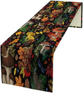 Nature Mushroom Table Runner,Retro Boho Floral Botanical Plant Forest Pattern Print Tablecloth Burlap for Hotel Indoors Outdoor Dining Room Kitchen Holiday Party, 13x90in