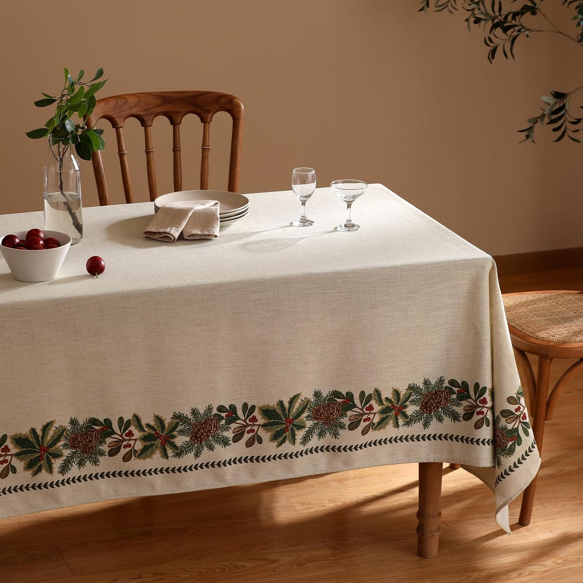 ISAENNE Designer Vintage Square Christmas Tablecloth,55"x55"