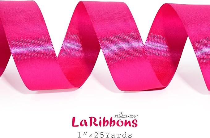 LaRibbons Hot Pink Satin Ribbon 1 Inch 25 Yards Luxury Double Faced Hot Pink Ribbon for Gift Wrapping Pink Breast Cancer Ribbons Flower Bouquet Crafts Wedding Party Christmas Decoration