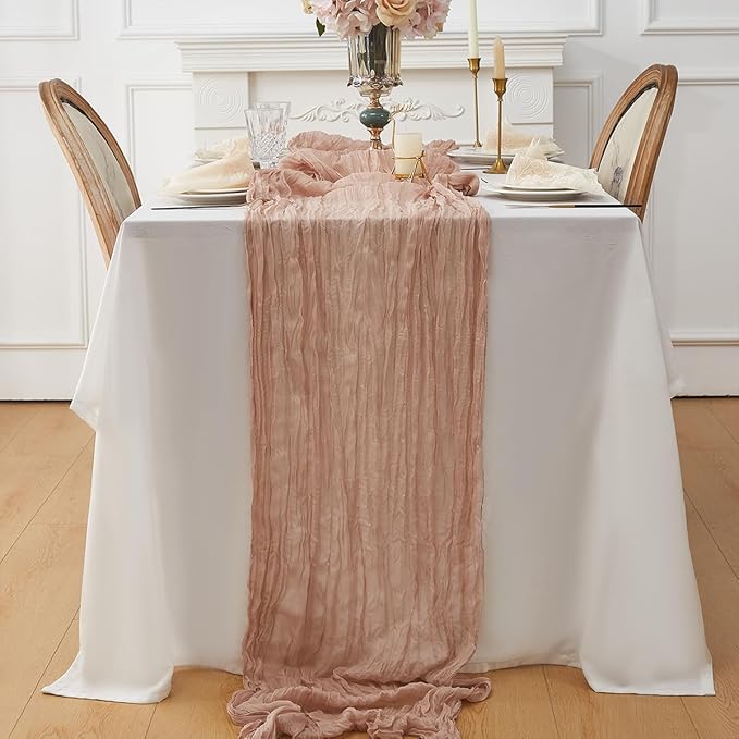 Nude 2 Pack Cheesecloth Table Runner 120 Inch 10 FT Boho Rustic Gauze for Wedding Baby Shower Party Farmhouse Summer Home Decor Washable