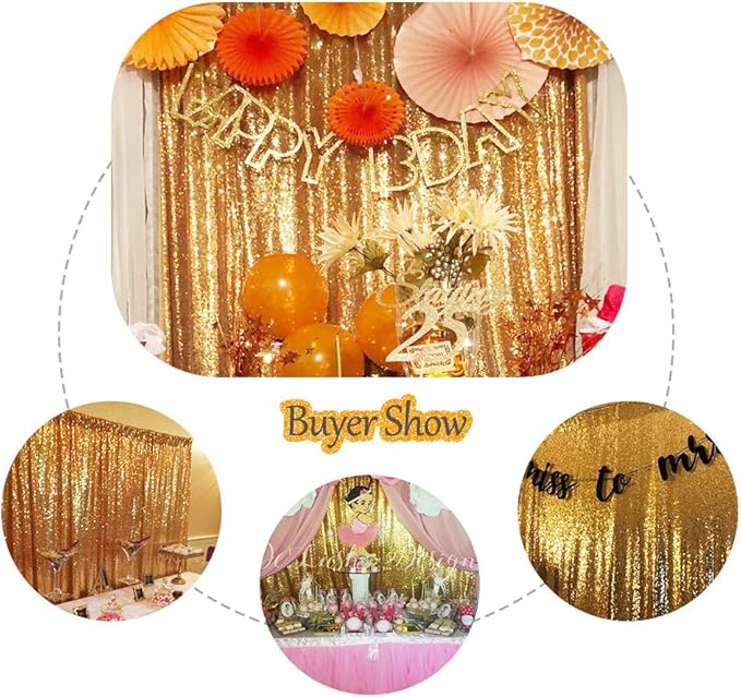 SquarePie Sequin Backdrop Less See Through Thick Background for Photography Glitter Curtain Party 6FT x 6FT Gold