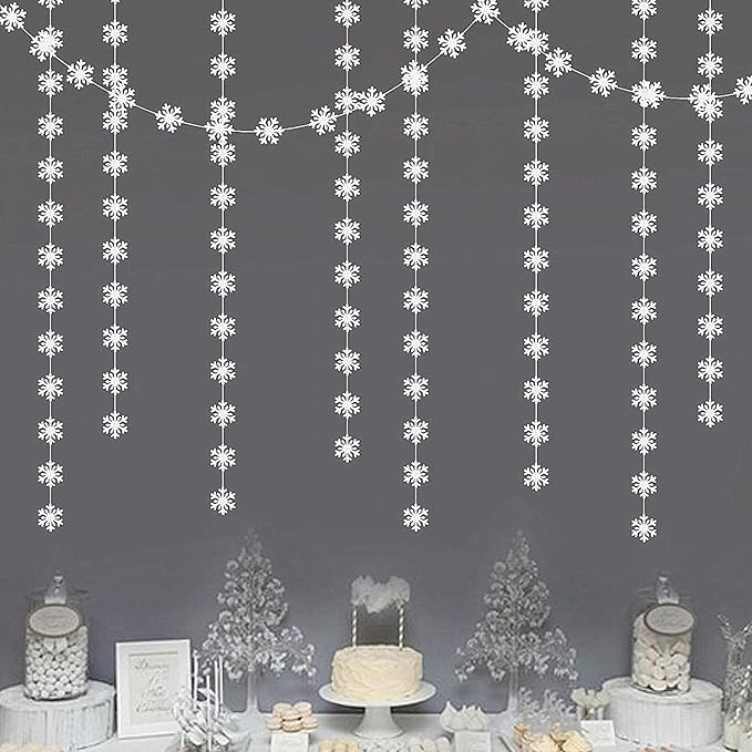Snowflake-Snow White Christmas Party-Decoration Garland - 52ft Frozen Winter Wonderland Ornaments Hanging Paper Streamers,New Years Birthday Baby Shower Wedding Holiday Classroom Ceiling Decor Hugfond
