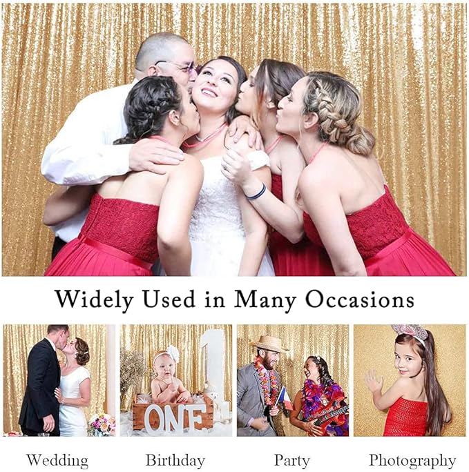 ShinyBeauty Champagne Gold Sequin Backdrop - 2 Panels, 7Ft x 7Ft, Sparkly Glitter Backdrop for Parties/Prom Backgrounds