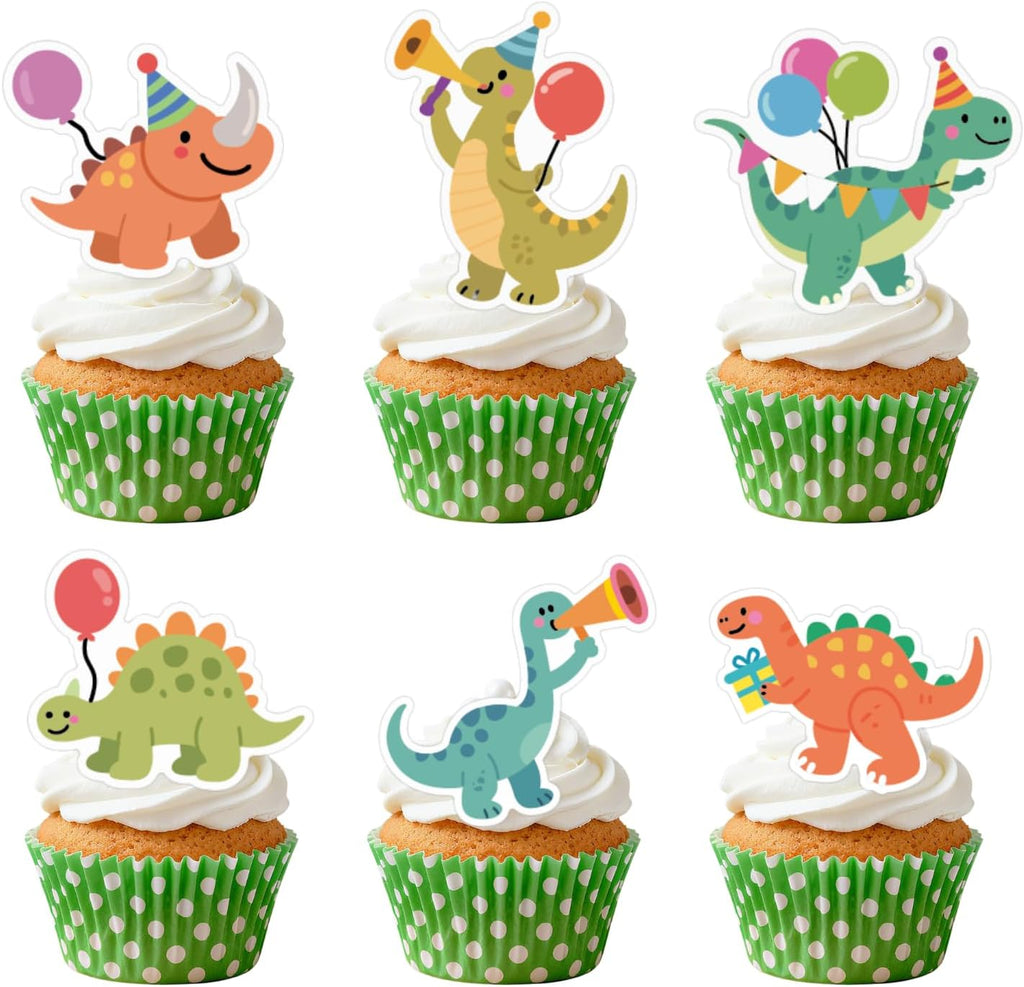 ALISSAR 36 Pcs Dinosaur Cupcake Toppers, Dino Cake Toppers for Birthday Party Decor, Baby Shower, Rex Theme - Dinosaur Cake Decorations, Dino Party Supplies