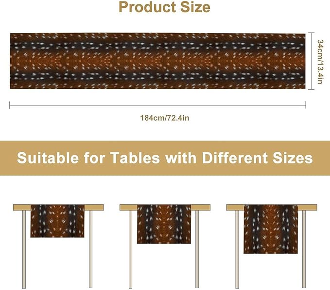 Deer Skin Table Runner Brown Fur Runner Black White Elk Deer Print Fur Western Print Cotton Linen Cottage Dinner Table Runners for Dining Room Kitchen Table Setting, 13x120 Inch