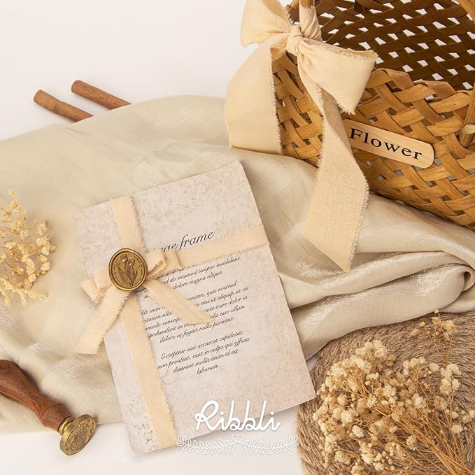 Ribbli 3 Rolls Nude Ribbon 5/8 Inch x 18Yards Beige Handmade Cotton Frayed Fringe Ribbons for Gift Wrapping Wedding Invites Bridal Bouquets Baby Shower DIY Crafts Home Decor