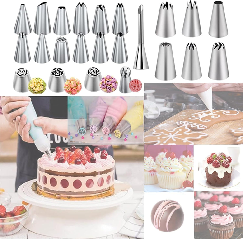66Pcs Piping Bags and Tips Set, Cake Decorating Tools Supplies, Stainless Steel frosting tips with Reusable Pastry Bag, Cake Decorating Tips Set for DIY Pastry Dough, Cookie, Cupcake, Cake (Pink)