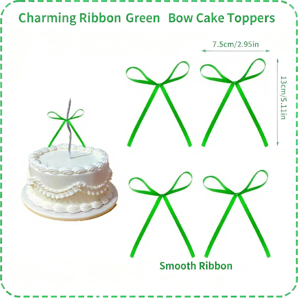 20 PCS Green Bow Cupcake Toppers，Ribbon Bow Cake Decorations，Bowknot Ribbons Coquette, High Footed Cup Balloon Wall Party Decorations，Bridal Wedding Cake Dessert Baby Party Supplies (Green)