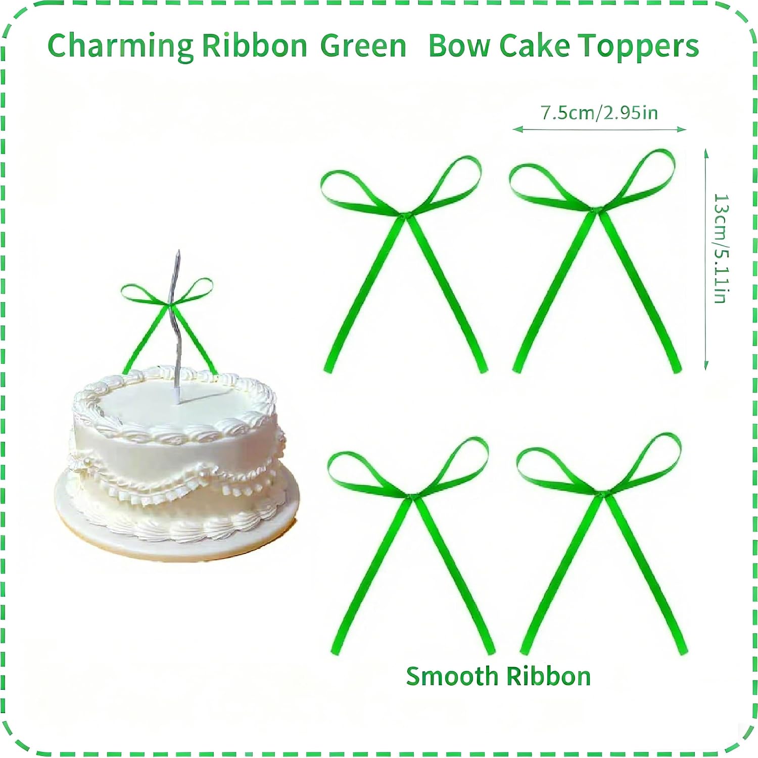 20 PCS Green Bow Cupcake Toppers，Ribbon Bow Cake Decorations，Bowknot Ribbons Coquette, High Footed Cup Balloon Wall Party Decorations，Bridal Wedding Cake Dessert Baby Party Supplies (Green)
