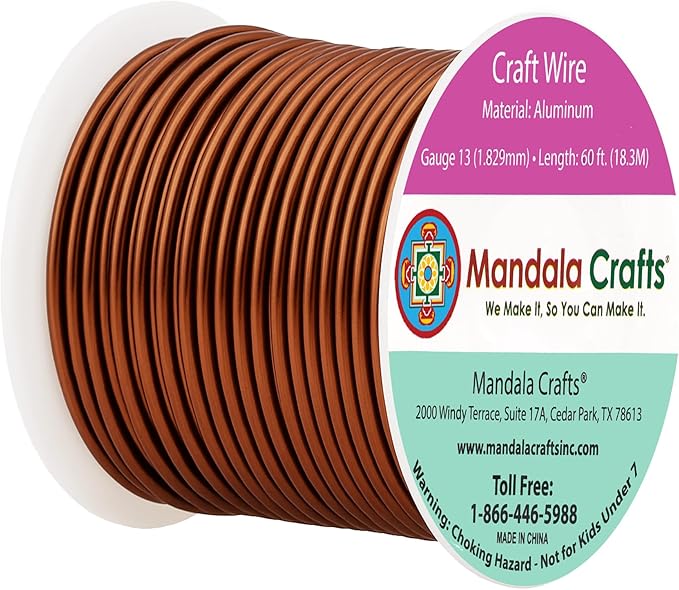 Mandala Crafts 13 Gauge Anodized Aluminum Craft Wire for Jewelry Making - 60 FT Colored Flexible Brown Wire - Bendable for Bonsai Armature Crafting Sculpting