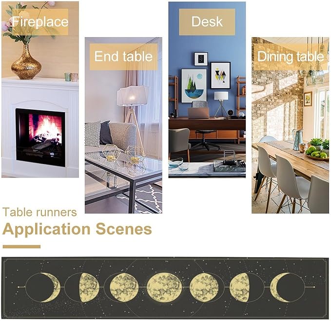 Sun Moon Table Runner, Mysterious Universe Milky Way Interstellar Space Western Traditional Elements able Runner for Party Living Room Home Kitchen Dinner Table Runner 13x36 Inch