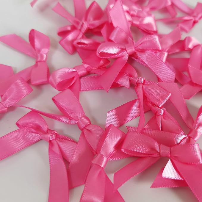 50pcs 1-1/2" Mini Hot Pink Satin Ribbon Bows Without Twist Ties for Crafts Gift Wrapping Packing Christmas Decoration (Hot.Pink)
