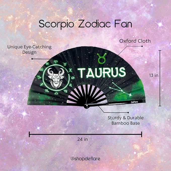 DeFlare | Cosmic Zodiac Rave Fan | Zodiac Sign Hand Fan | Astrology Rave Fan | Hand Fan | Large Rave Fan | Large Clacking Fan
