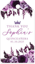 Andaz Press 40-Pack Personalized Quinceañera Favor Tags with String, Purple Florals Custom Classic Thank You Gift Tags for Quince Años XV 15th Birthday Favor Gifts Quinceanera Decorations