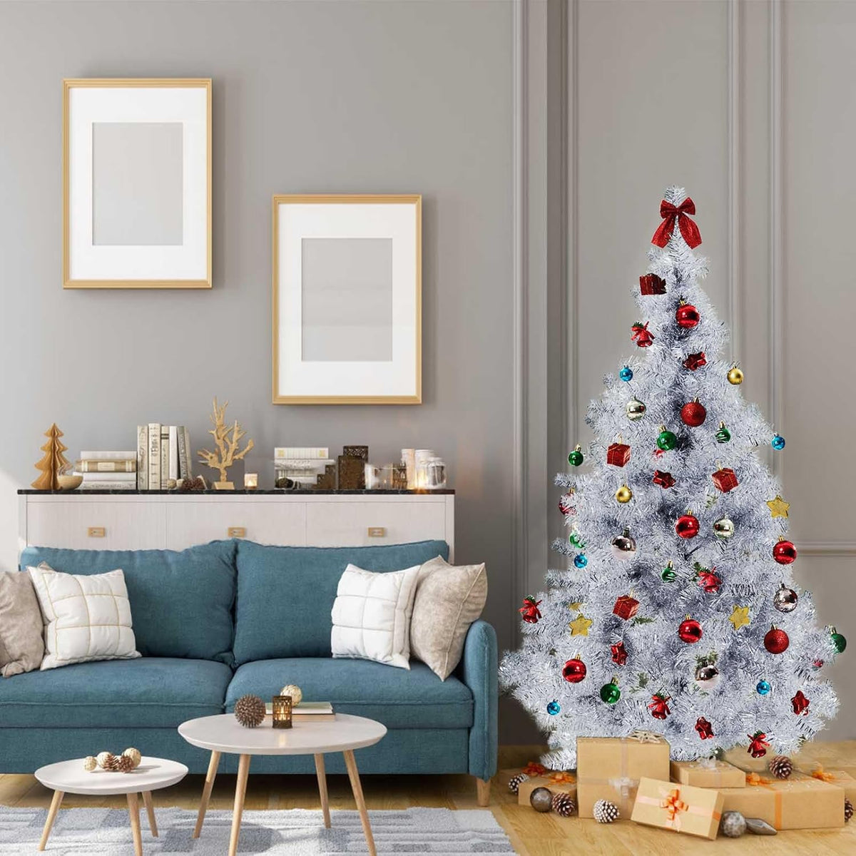 silver christmas tree, 6ft artificial tinsel christmas tree, package contents