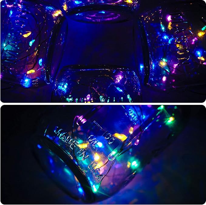 Solar Mason Jar Lid String Lights, 8 Pack 20 Led String Fairy Star Firefly Jar Lids Lights with 8 Hangers Included, for Patio Garden Wedding Lantern (Multi-Colored)