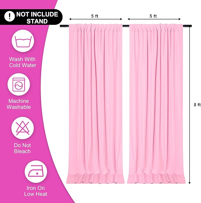 DWCN 10x8 FT Pink Backdrop Curtains for Parties, Photography Backdrop Drapes with Rod Pockets for Wedding Decorations Stage Birthday Family Gatherings, 2 Panels 5ft x 8ft