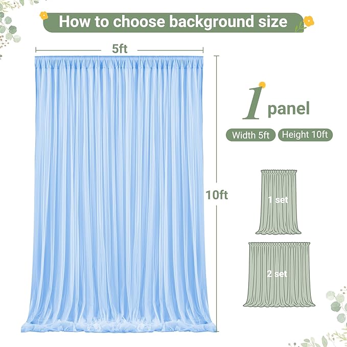 Baby Blue Tulle Backdrop Curtain for Parties Wedding,5ft x 10ft Wrinkle Free Curtain Backdrop,2 Layer Drapes for Backdrop,Polyester Back Drop for Bridal Shower Birthday Baby Shower Photography