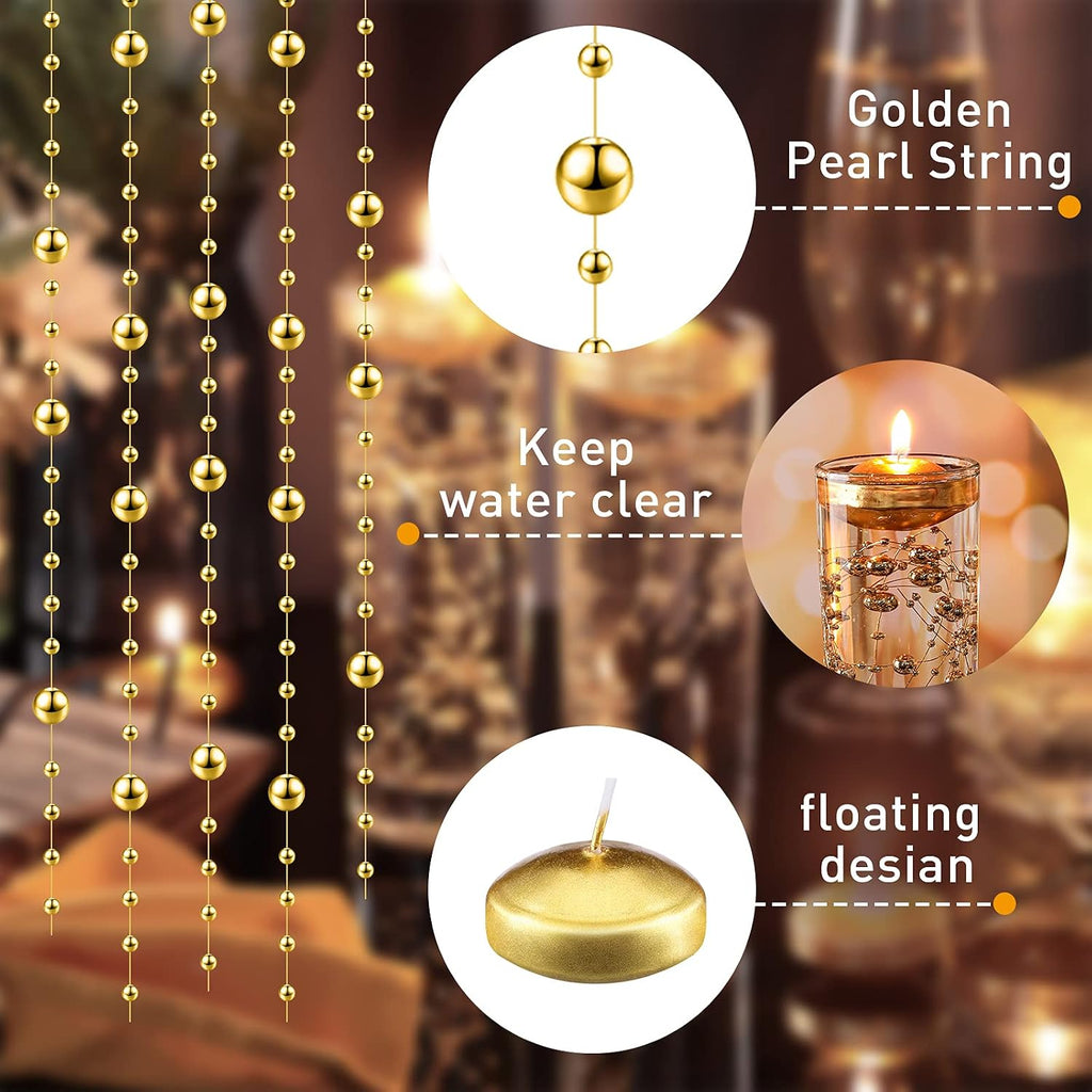 Nuanchu 12 Pack 1.65 Inch Floating Candles or Centerpiece Unscented Wax Burning Water Floating Candle Set for Cylinder Vase Wedding Party Gifts Pool Home Decor(Gold)